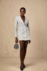 Victoria Denim Blazer Grey Rhinestone Embellished