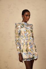 Victoria Mini Dress Blue Floral Appliqu Embroidered Tulle