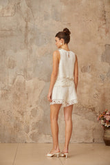 Victoria Top & Shorts Set with Crochet Detail in White