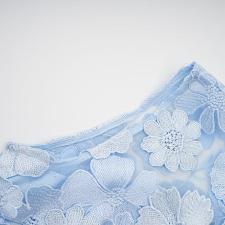 Vincenzina Floral Midi Dress in Blue with Cinched Waist & Flared Hem