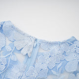 Vincenzina Floral Midi Dress in Blue with Cinched Waist & Flared Hem