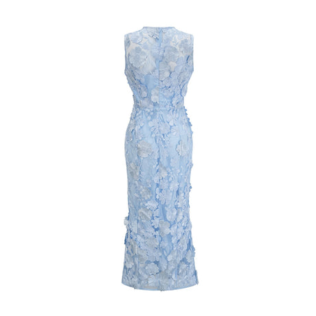 Vincenzina Floral Midi Dress in Blue with Cinched Waist & Flared Hem