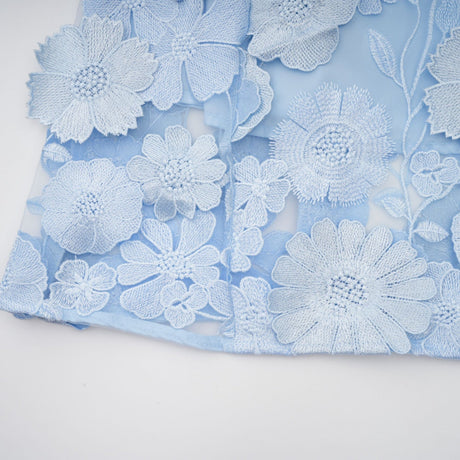 Vincenzina Floral Midi Dress in Blue with Cinched Waist & Flared Hem