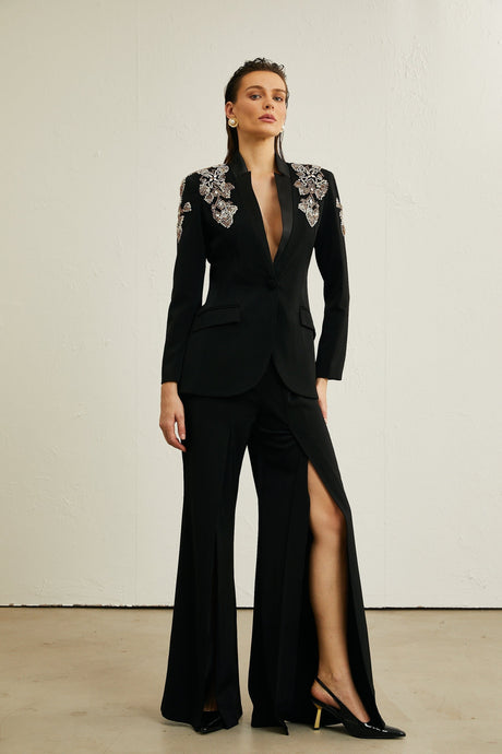 Vincenzina Jacket & Trousers Crystal Embellished Black