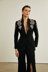 Vincenzina Jacket & Trousers Crystal Embellished Black