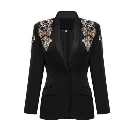 Vincenzina Jacket & Trousers Crystal Embellished Black