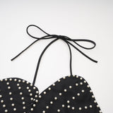 Vincenzina Top Floral Halterneck Pearl Embellished in Black