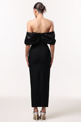Viola Black Off-Shoulder Rhinestone Maxi Dress
