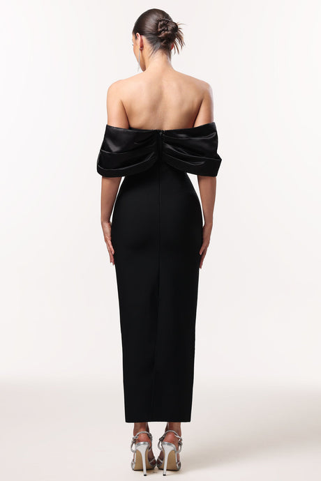 Viola Black Off-Shoulder Rhinestone Maxi Dress