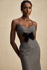 Violaine Grey Sequin Cutout Midi Dress With Bow and Open Back