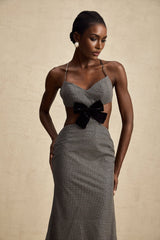 Violaine Grey Sequin Cutout Midi Dress With Bow and Open Back