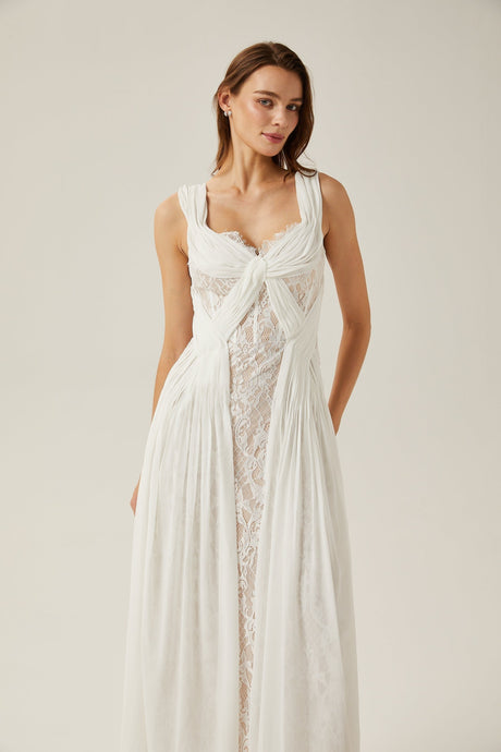 Violetta Maxi Dress in Immaculate White with V - Neck