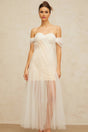 Violetta Maxi Dress White Pleated Tulle Off - Shoulder Hemline