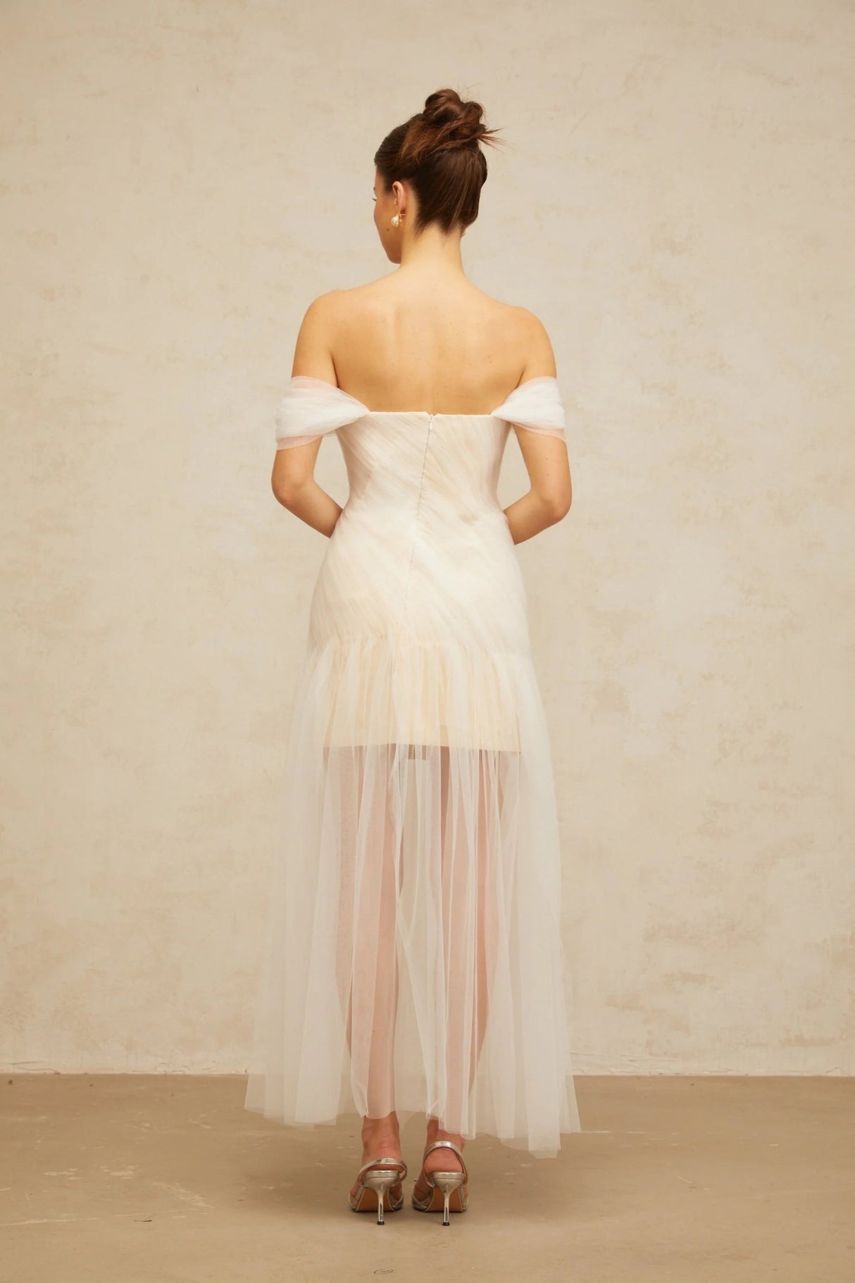 Violetta Maxi Dress White Pleated Tulle Off - Shoulder Hemline