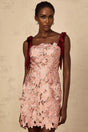 Violetta Mini Dress Pink Floral Off - Shoulder & Cut - Out Design
