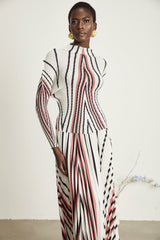 Virginia Skirt & Top Set Line Printed Pleat Detail Stretch