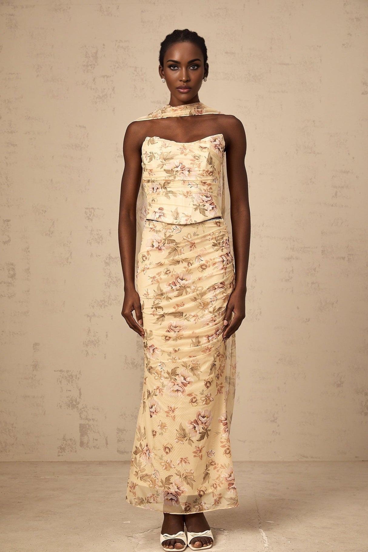 Virginia Skirt & Top Set Yellow Floral Print Fitted Ensemble