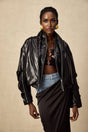 Virginie Black Cropped Faux Leather Jacket With Puff Hem