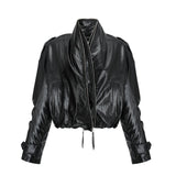 Virginie Black Cropped Faux Leather Jacket With Puff Hem