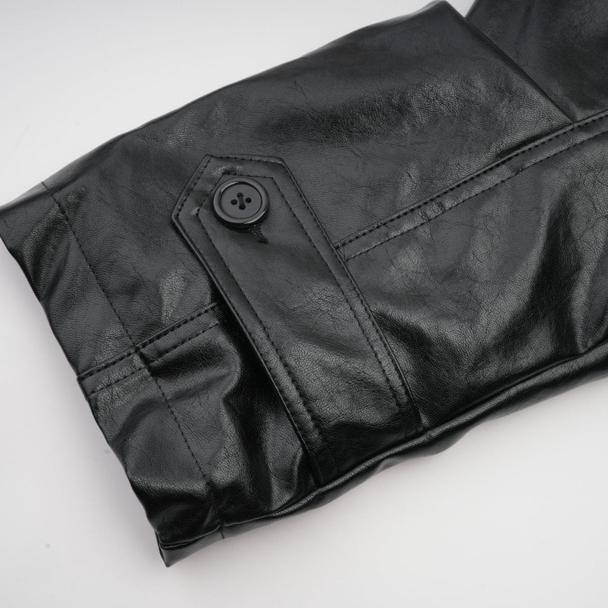 Virginie Black Cropped Faux Leather Jacket With Puff Hem