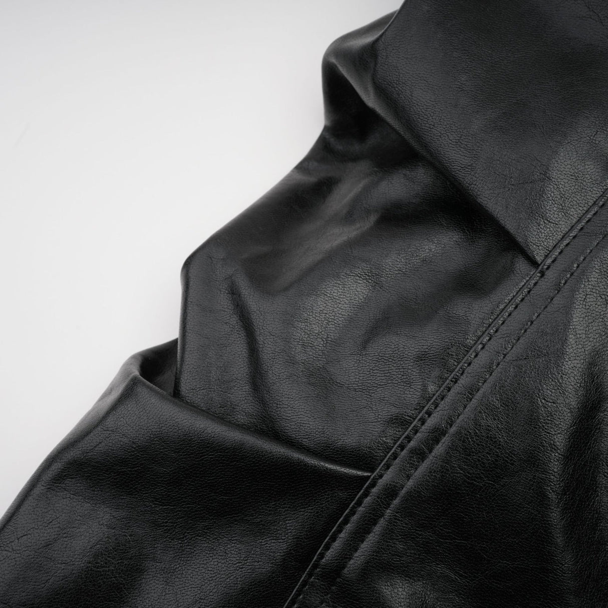Virginie Black Cropped Faux Leather Jacket With Puff Hem