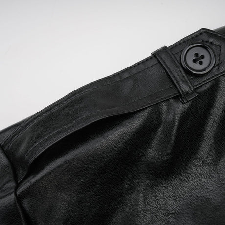 Virginie Black Cropped Faux Leather Jacket With Puff Hem