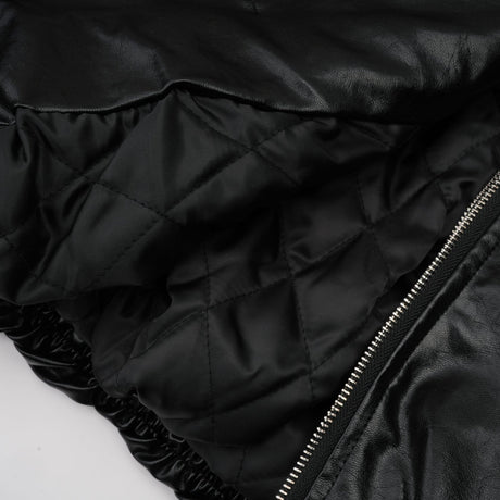 Virginie Black Cropped Faux Leather Jacket With Puff Hem