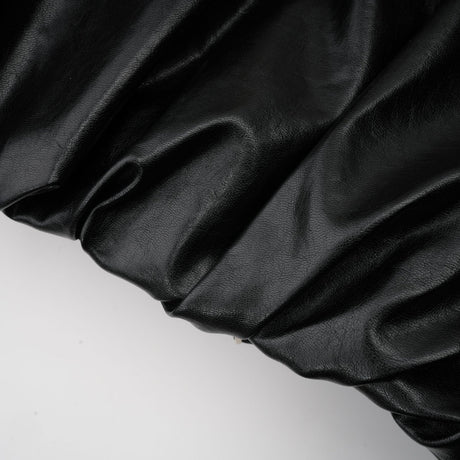 Virginie Black Cropped Faux Leather Jacket With Puff Hem