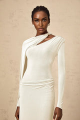 Vittoria Maxi Dress White Diagonal Shawl Fitted