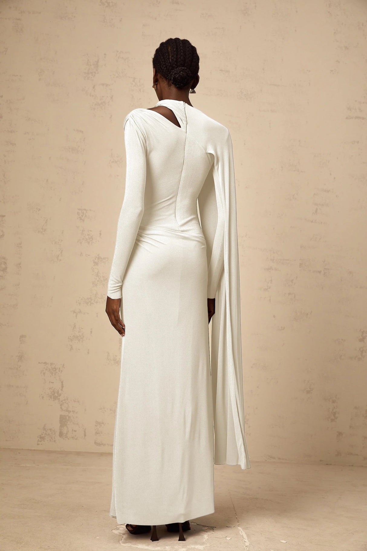 Vittoria Maxi Dress White Diagonal Shawl Fitted