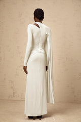 Vittoria Maxi Dress White Diagonal Shawl Fitted
