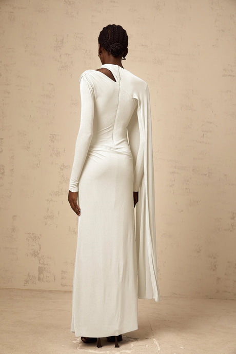 Vittoria Maxi Dress White Diagonal Shawl Fitted
