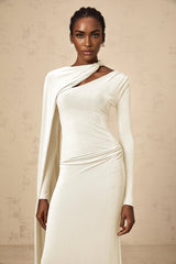 Vittoria Maxi Dress White Diagonal Shawl Fitted