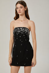 Vittoria Mini Dress Crystal Embellished Black Strapless & Flared