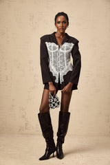 Vivian Blazer Black & White Lace Panel Tailored Fit