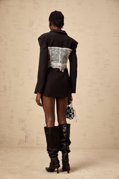 Vivian Blazer Black & White Lace Panel Tailored Fit