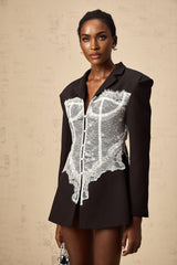 Vivian Blazer Black & White Lace Panel Tailored Fit