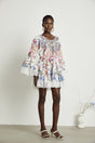 Vivian Mini Dress Lace Trim Flared Floral White & Multicolor
