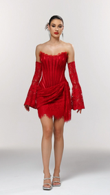 Vivian Red Lace Corset Mini Dress