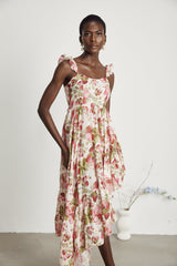 Vivien strawberryprint asymmetric midi dress