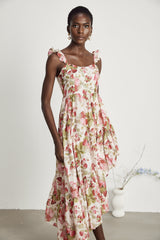 Vivien strawberryprint asymmetric midi dress