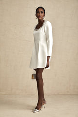White Aline mini dress with crystal embellishments called Angelique