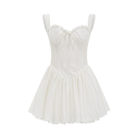 White corset style mini dress named Camille