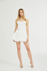 White corset style mini dress named Camille