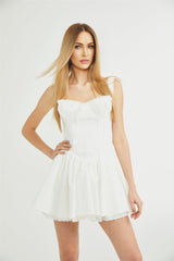 White corset style mini dress named Camille