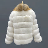 White Fox Fur Jacket with Golden - Brown Collar