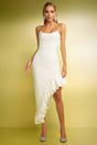 White Gaia Slit Strapless Falbala Bandage Midi Dress