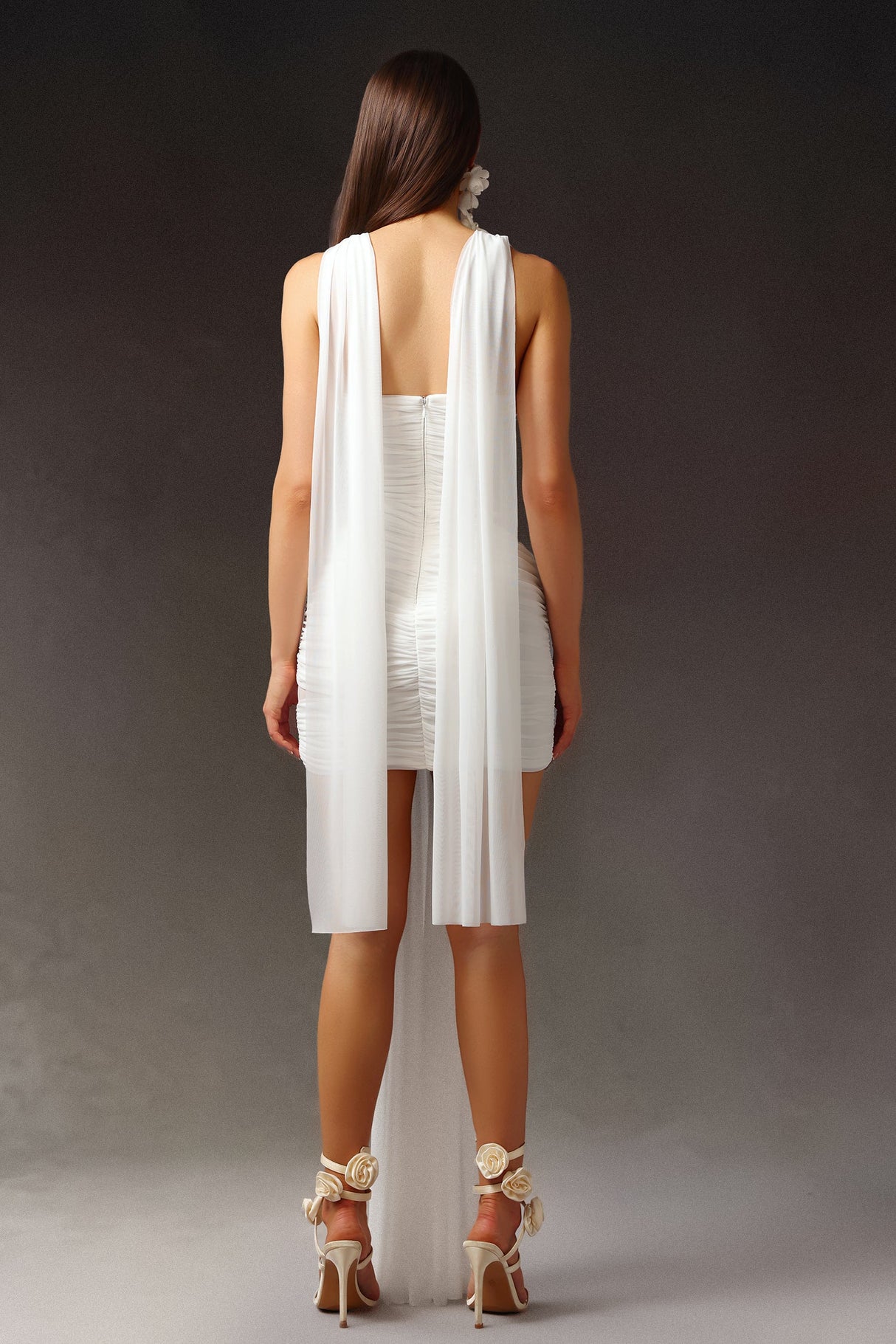 White Kawayi Sleeveless Flowers Hollowed Out Mini Dress