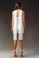 White Kawayi Sleeveless Flowers Hollowed Out Mini Dress