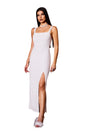 White Kivi Pearl Side Slit Midi Dress for Evening Events and Parties